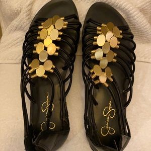 Sandals (Jessica Simpson) flat black with gold